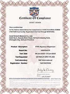 certificate of compliance ptfe aqueous dispersion 2022 2024